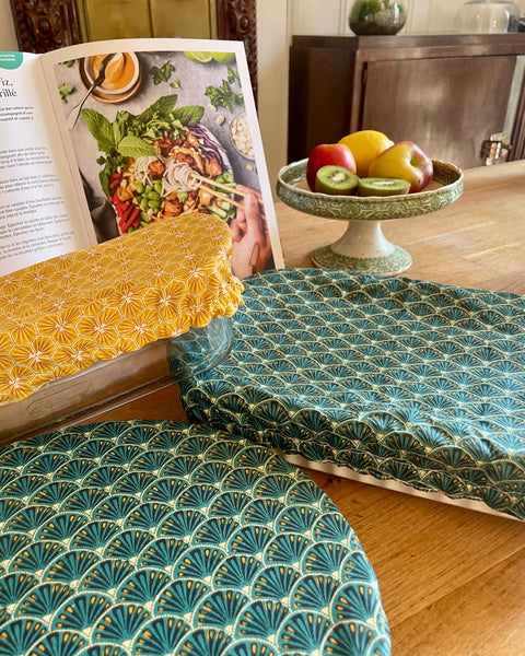 Lot de 3 charlottes "𝐩𝐥𝐚𝐭𝐬 𝐠𝐨𝐮𝐫𝐦𝐚𝐧𝐝𝐬" - 𝑵𝒂𝒓𝒂 (doublure safran)