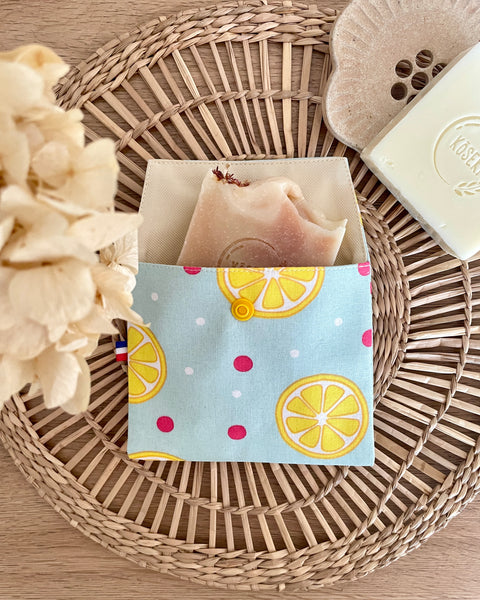 Pochette enduite 𝑪𝒂𝒑𝒓𝒊 (pression jaune) pour vos cosmétiques solides