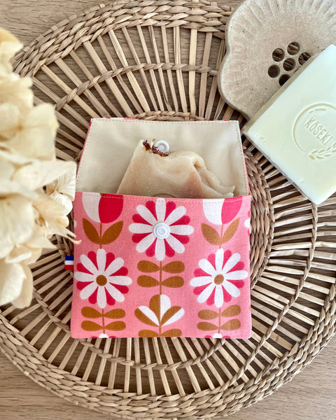 Pochette enduite 𝑻𝒖𝒍𝒊𝒑𝒆𝒔 (pression blanche) pour vos cosmétiques solides